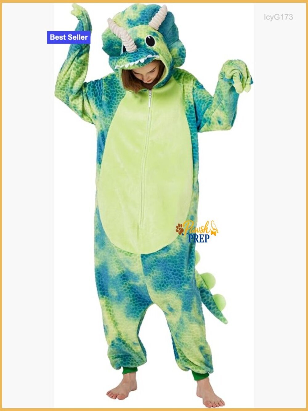 Tie-Dye Triceratops Dragon Onesie Pajamas, Hooded Zipper, Size Small